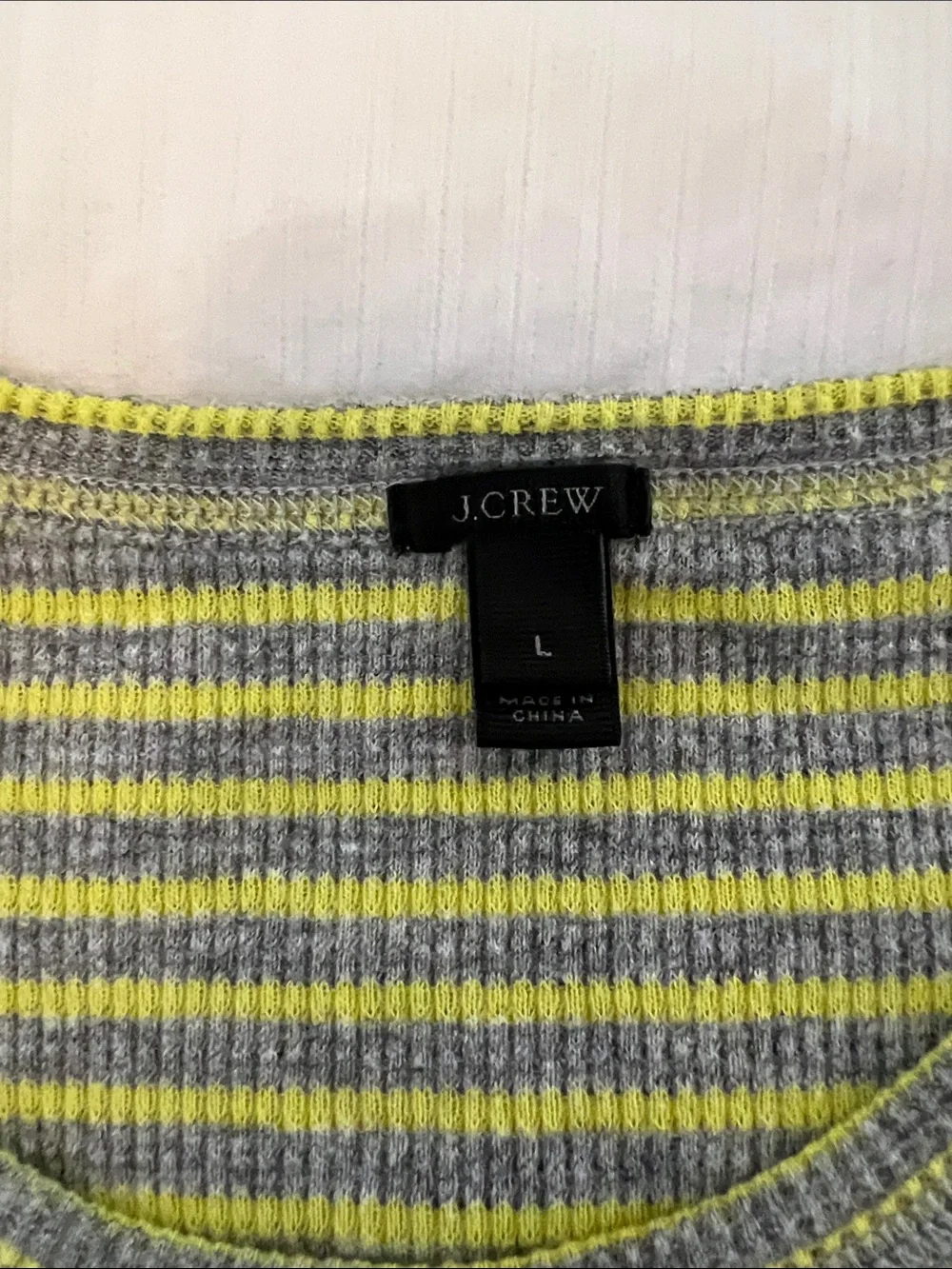 Striped Long Sleeve Thermal Knit Top in Yellow and Gray